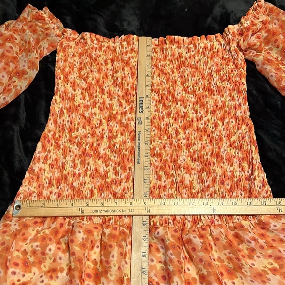 NWT ASOS OFF-SHOULDER SZ 10 DITSY FLORAL SHIRRED MAXI DRESS SHADES of ORANGE - Picture 12 of 15
